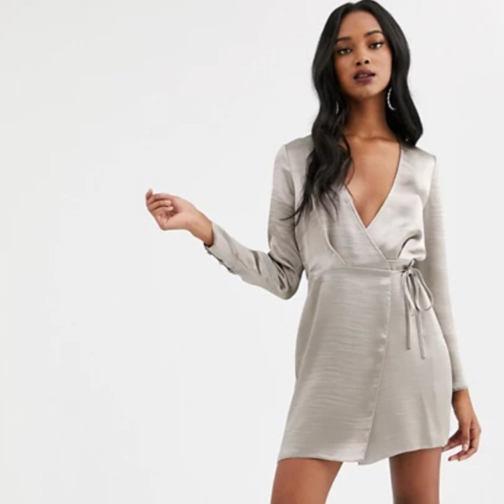 NWT ASOS wrap mini dress in high shine satin